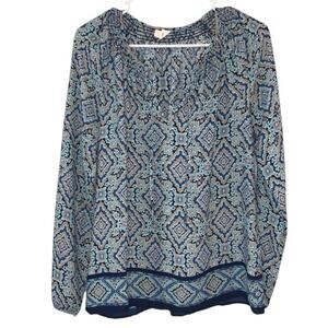 Gap Boho‎ Peasant Blouse Womens Small Blue Geometric Long Sleeve Top
